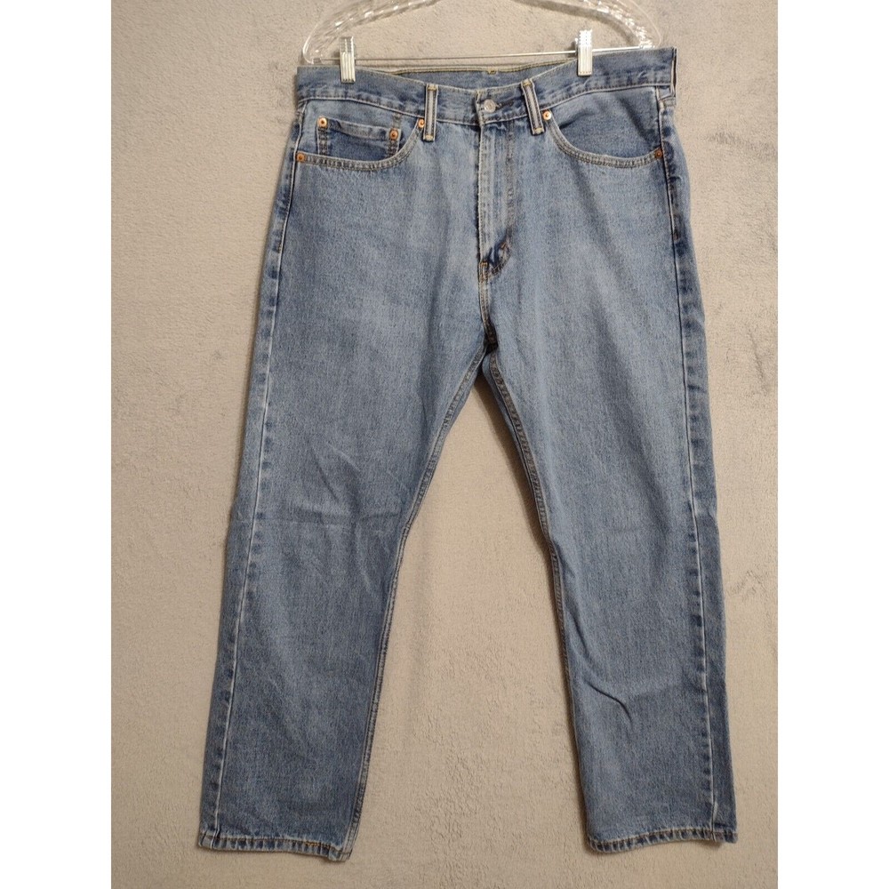 Levis Mens 505 Blue Denim Jeans Regular Fit Straight Size 34x30 Red Tab